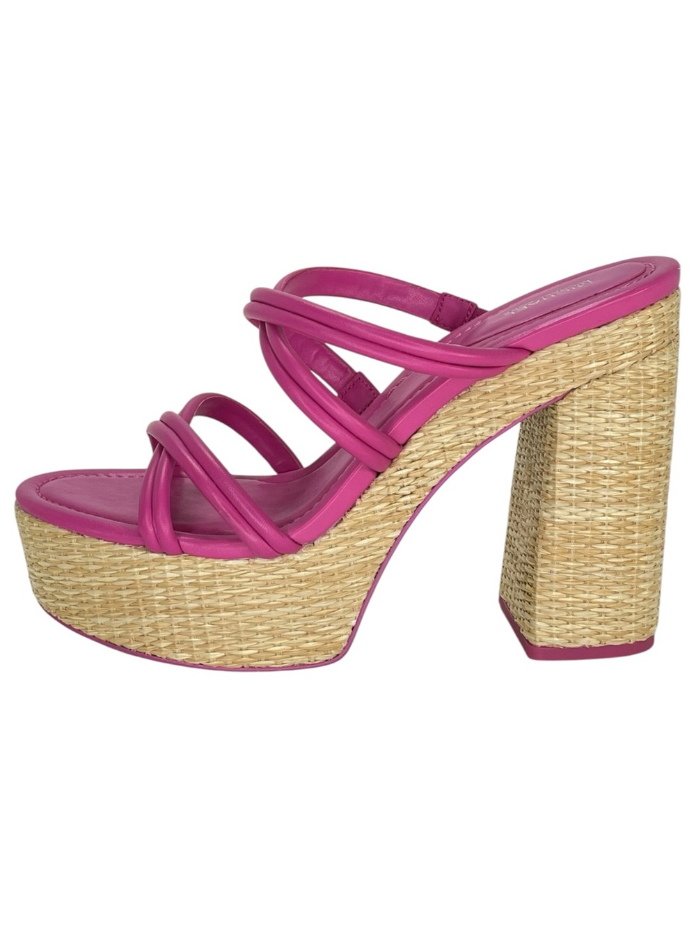 Michael Kors Corrine Pink Leather Raffia Womens Platform Sandals Size 11M - Picture 3 of 15